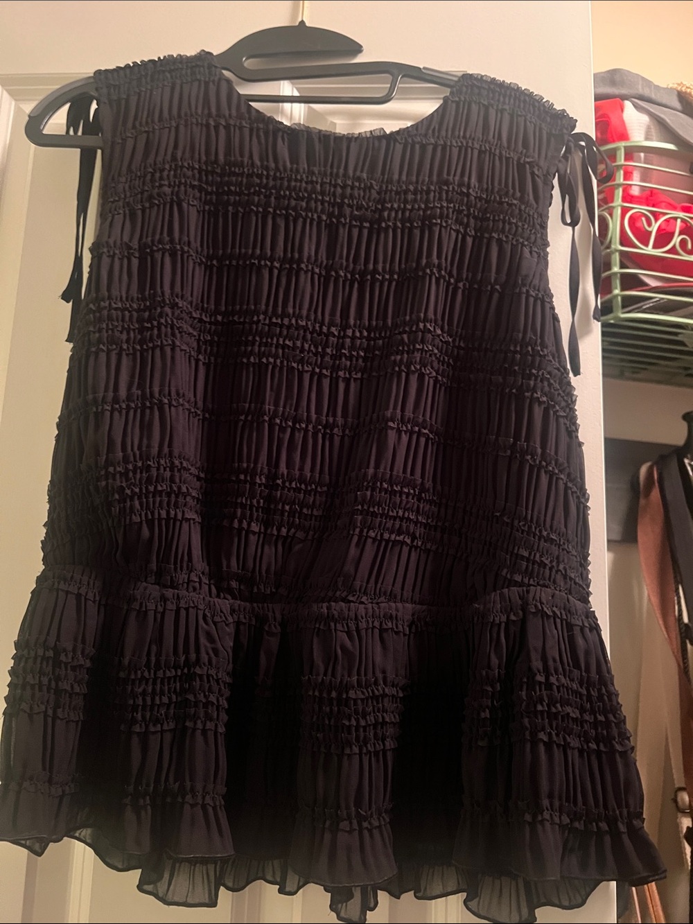 Women’s Black Smocked Top with peplum Sz L NWT